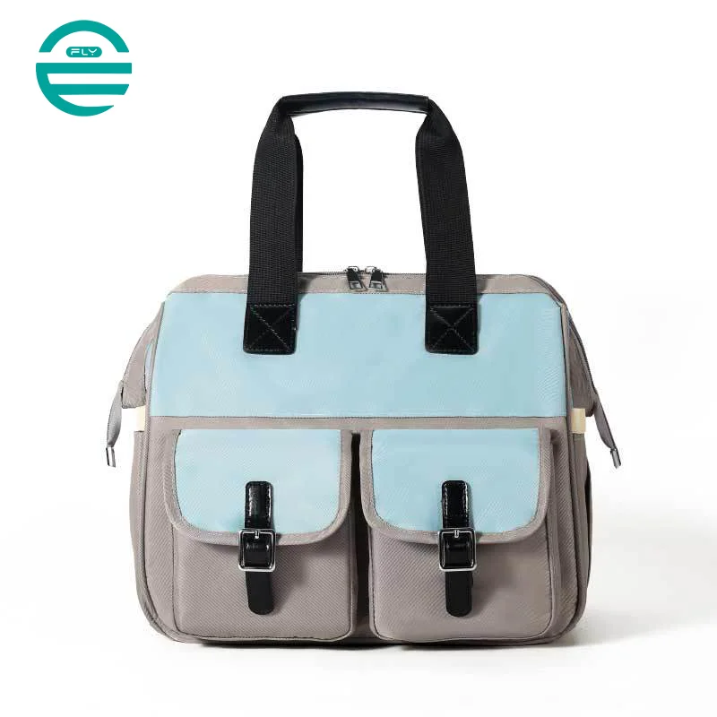 Guangzhou Fuliya Industry Co.,Ltd C-81128 Fashionable mommy bag, water-resistant eco fabric, large capacity, wet/dry pocket, front pocket, side tissue pocket, detachable hook, and adjustable strap - for baby outings and travel.