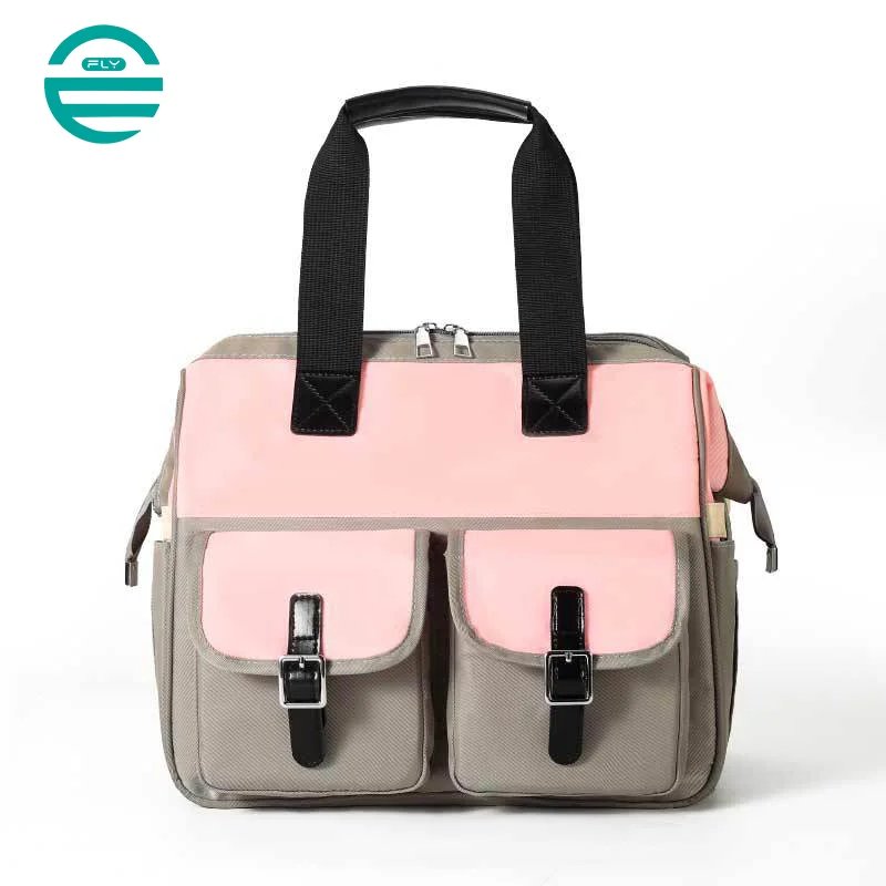 Guangzhou Fuliya Industry Co.,Ltd C-81128 Fashionable mommy bag, water-resistant eco fabric, large capacity, wet/dry pocket, front pocket, side tissue pocket, detachable hook, and adjustable strap - for baby outings and travel.