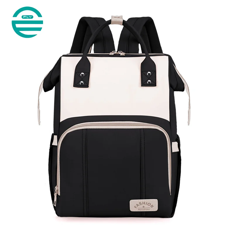 Guangzhou Fuliya Industry Co.,Ltd C-81129 Mommy backpack, water-resistant, large capacity, foil-insulated bottle compartment, wet/dry pocket, back zipper pocket, stretch side pocket, lockable handles, and luggage strap - for baby outings and travel.
