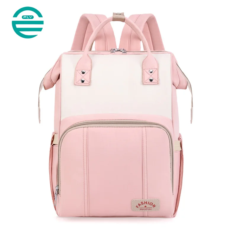 Guangzhou Fuliya Industry Co.,Ltd C-81129 Mommy backpack, water-resistant, large capacity, foil-insulated bottle compartment, wet/dry pocket, back zipper pocket, stretch side pocket, lockable handles, and luggage strap - for baby outings and travel.