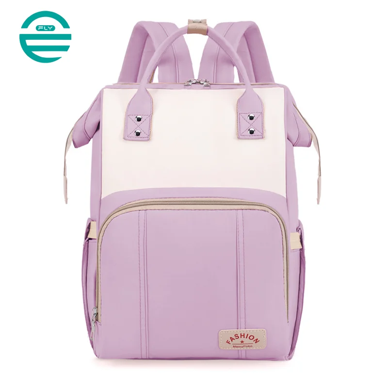 Guangzhou Fuliya Industry Co.,Ltd C-81129 Mommy backpack, water-resistant, large capacity, foil-insulated bottle compartment, wet/dry pocket, back zipper pocket, stretch side pocket, lockable handles, and luggage strap - for baby outings and travel.