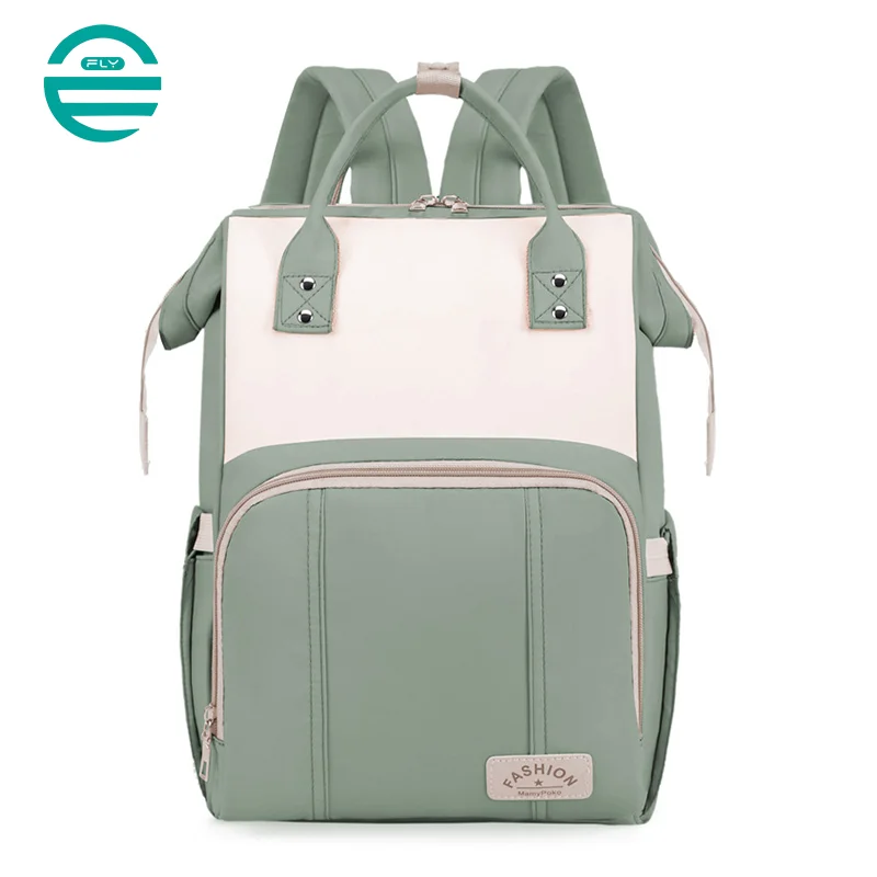 Guangzhou Fuliya Industry Co.,Ltd C-81129 Mommy backpack, water-resistant, large capacity, foil-insulated bottle compartment, wet/dry pocket, back zipper pocket, stretch side pocket, lockable handles, and luggage strap - for baby outings and travel.