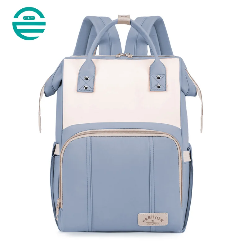 Guangzhou Fuliya Industry Co.,Ltd C-81129 Mommy backpack, water-resistant, large capacity, foil-insulated bottle compartment, wet/dry pocket, back zipper pocket, stretch side pocket, lockable handles, and luggage strap - for baby outings and travel.
