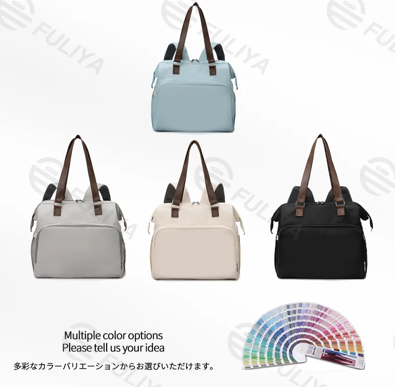Guangzhou Fuliya Industry Co.,Ltd C-81133 Multi-functional mommy bag, water-resistant, large capacity, foil-insulated bag, wet/dry pocket, and hidden straps - hand or backpack carry with luggage strap for baby outings and travel.
