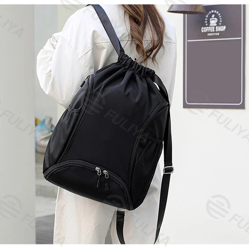 Guangzhou Fuliya Industry Co.,Ltd C-81135 Sports drawstring backpack, water-resistant, large capacity, shoe compartment, ball compartment, side pocket, and adjustable buckle - hand, shoulder, or backpack carry for basketball, soccer, fitness, and travel.