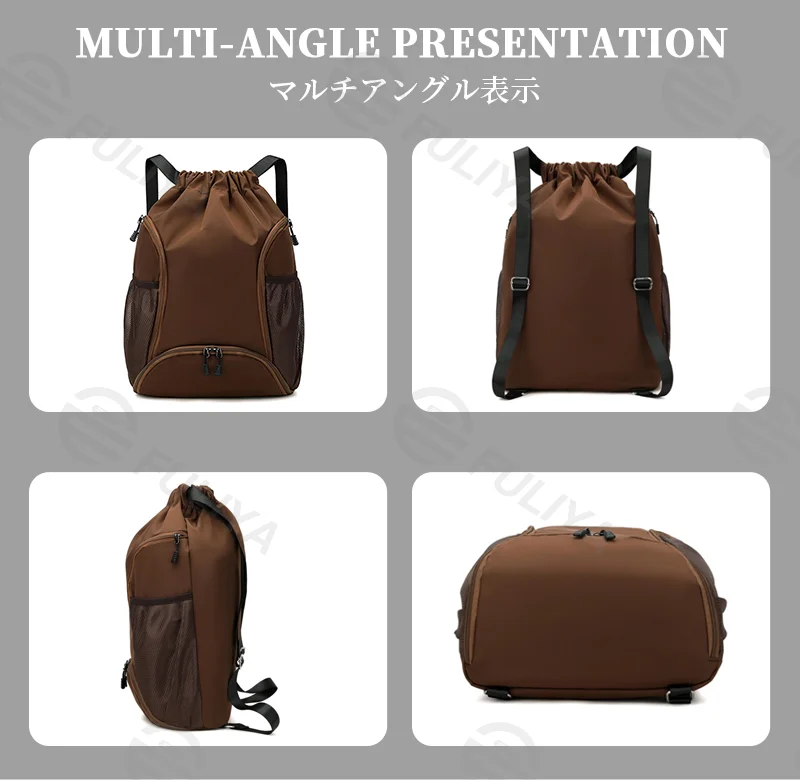 Guangzhou Fuliya Industry Co.,Ltd C-81135 Sports drawstring backpack, water-resistant, large capacity, shoe compartment, ball compartment, side pocket, and adjustable buckle - hand, shoulder, or backpack carry for basketball, soccer, fitness, and travel.