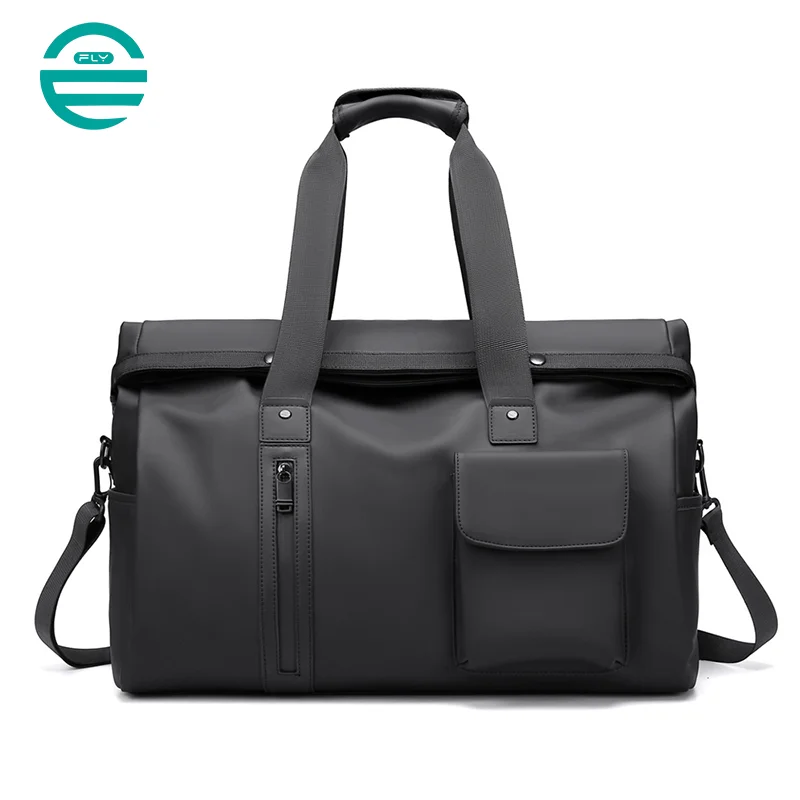 Guangzhou Fuliya Industry Co.,Ltd C-81138 Minimalist travel gym bag, water-resistant, large capacity, wet/dry pocket, front magnetic pocket, front/back zipper pockets, and luggage strap - hand or crossbody carry for travel, fitness, and business trips.
