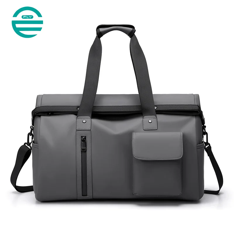 Guangzhou Fuliya Industry Co.,Ltd C-81138 Minimalist travel gym bag, water-resistant, large capacity, wet/dry pocket, front magnetic pocket, front/back zipper pockets, and luggage strap - hand or crossbody carry for travel, fitness, and business trips.