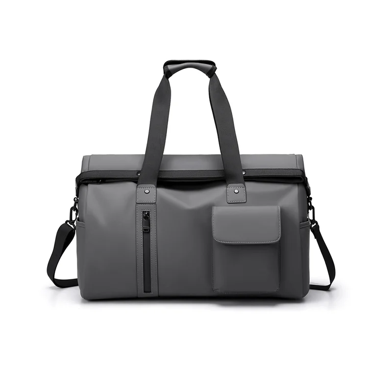 Guangzhou Fuliya Industry Co.,Ltd C-81138 Minimalist travel gym bag, water-resistant, large capacity, wet/dry pocket, front magnetic pocket, front/back zipper pockets, and luggage strap - hand or crossbody carry for travel, fitness, and business trips.