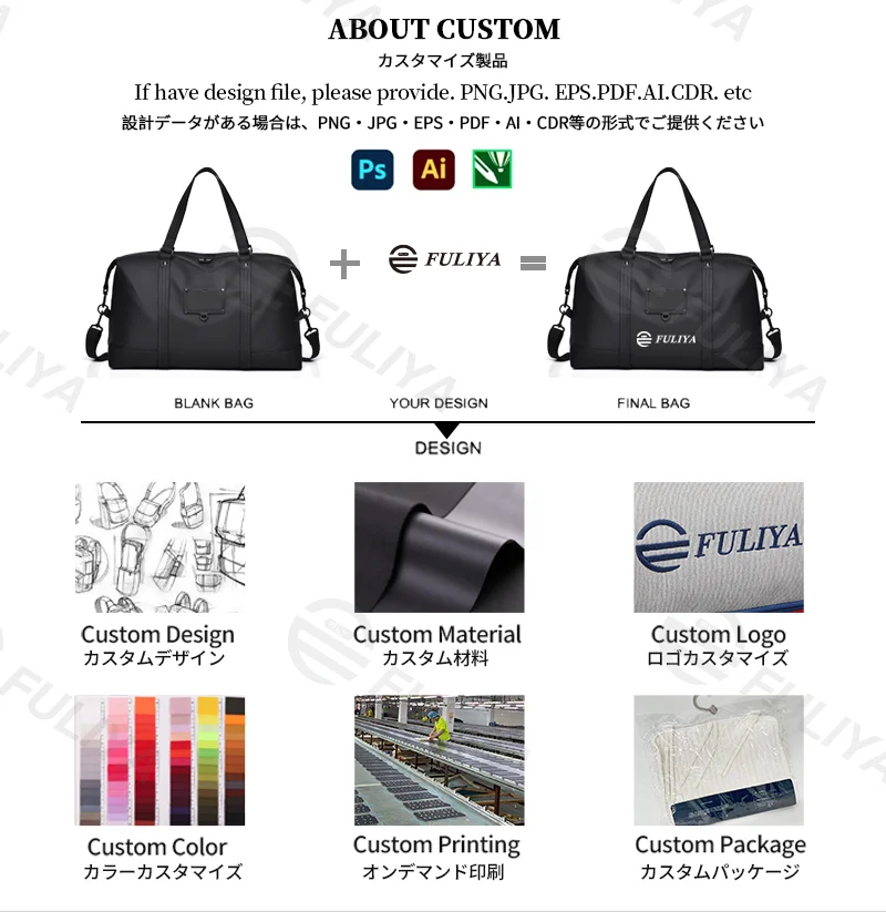 Guangzhou Fuliya Industry Co.,Ltd C-81141 Large-capacity travel gym bag, water-resistant, multi-layer storage, wet/dry pocket, adjustable strap, detachable hook, and luggage sleeve - for travel, fitness, and business trips.