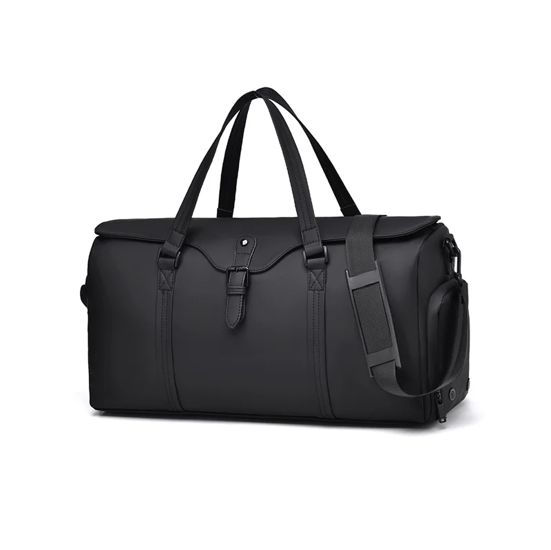 Guangzhou Fuliya Industry Co.,Ltd C-81142 Large-capacity PU travel gym bag, water-resistant, multi-layer storage, shoe compartment, wet/dry pocket, side bottle pocket, back zipper pocket, and luggage strap - for travel, fitness, and business trips.