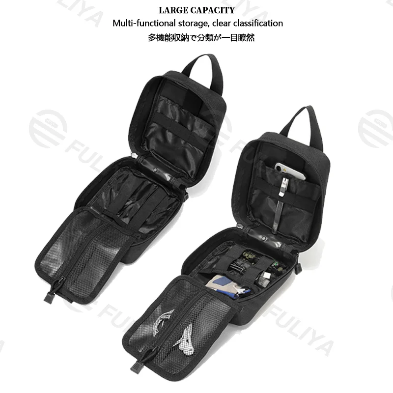 Guangzhou Fuliya Industry Co.,Ltd C-81150  Tactical medical pouch, wear-resistant, large capacity, mesh pocket, partition pocket, quick-release buckle, and MOLLE system - attachable to backpacks or belts for outdoor, hiking, climbing, and camping.