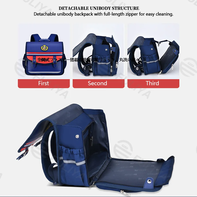 Guangzhou Fuliya Industry Co.,Ltd C-81152 Primary school horizontal backpack, water-resistant, large capacity, S-curve straps, spine-protection chest strap, thickened back padding, 3D heat dissipation, and 360° reflective design - for ages 6-12.