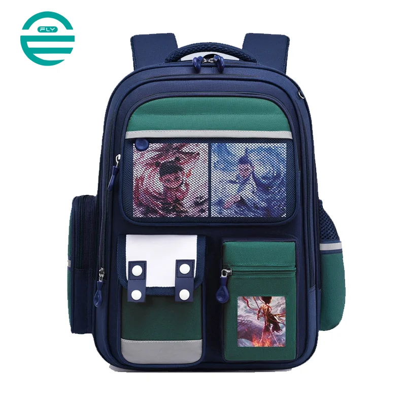 Guangzhou Fuliya Industry Co.,Ltd C-81154 Primary school backpack, water-resistant, lightweight and pressure-reducing, large capacity, front/side/inner pockets, adjustable strap, and breathable mesh back panel - for grades 1-6.