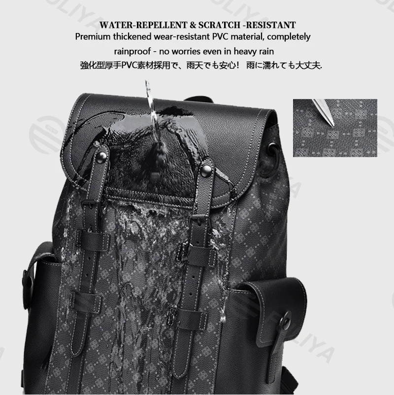 Guangzhou Fuliya Industry Co.,Ltd C-81155 Large-capacity business backpack, PVC water-resistant, multi-layer storage, laptop compartment, magnetic buckle, triangular reinforcement, and luggage strap - for commuting, business trips, and travel.