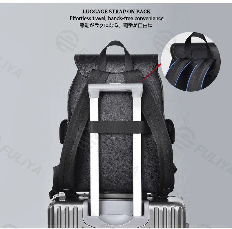 Guangzhou Fuliya Industry Co.,Ltd C-81155 Large-capacity business backpack, PVC water-resistant, multi-layer storage, laptop compartment, magnetic buckle, triangular reinforcement, and luggage strap - for commuting, business trips, and travel.