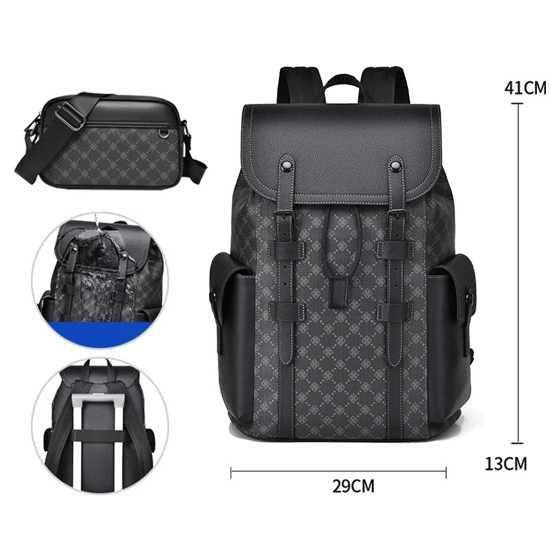 Guangzhou Fuliya Industry Co.,Ltd C-81155 Large-capacity business backpack, PVC water-resistant, multi-layer storage, laptop compartment, magnetic buckle, triangular reinforcement, and luggage strap - for commuting, business trips, and travel.