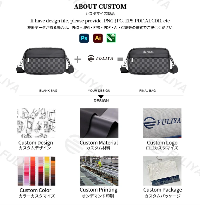 Guangzhou Fuliya Industry Co.,Ltd C-81156 Men's checkered crossbody bag, water-resistant,  multi-layer storage, front pocket, back snap button, inner pocket, detachable hook, and adjustable buckle - for casual, commuting, and travel.