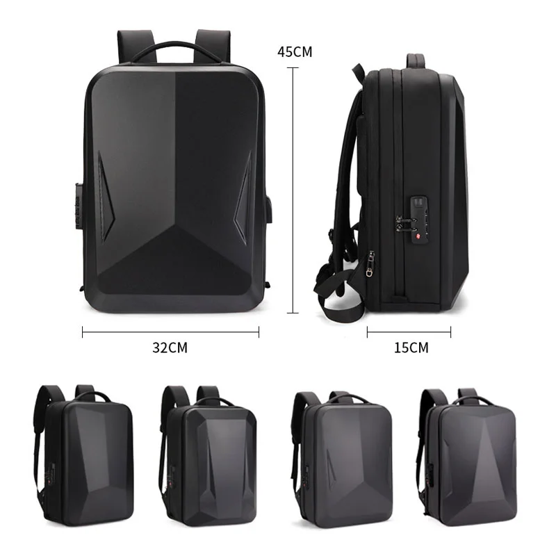 Guangzhou Fuliya Industry Co.,Ltd C-81158 Hard-shell laptop backpack, large capacity, laptop compartment, side expansion zipper (+10cm), sternum strap, breathable mesh back panel, and luggage strap - for commuting, short trips, and gaming.