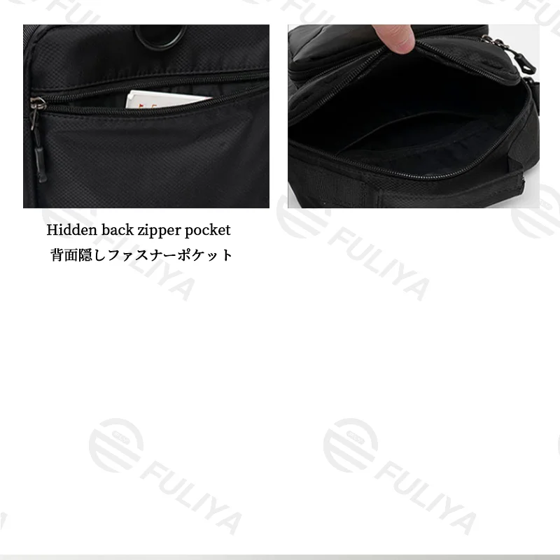Guangzhou Fuliya Industry Co.,Ltd C-81163 Multi-pocket shoulder/crossbody bag, wear-resistant Oxford fabric, lightweight, hidden back zipper pocket, D-ring, detachable hook, and adjustable strap - for commuting, travel, and daily use.