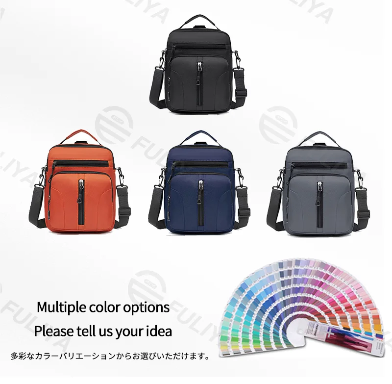 Guangzhou Fuliya Industry Co.,Ltd C-81163 Multi-pocket shoulder/crossbody bag, wear-resistant Oxford fabric, lightweight, hidden back zipper pocket, D-ring, detachable hook, and adjustable strap - for commuting, travel, and daily use.