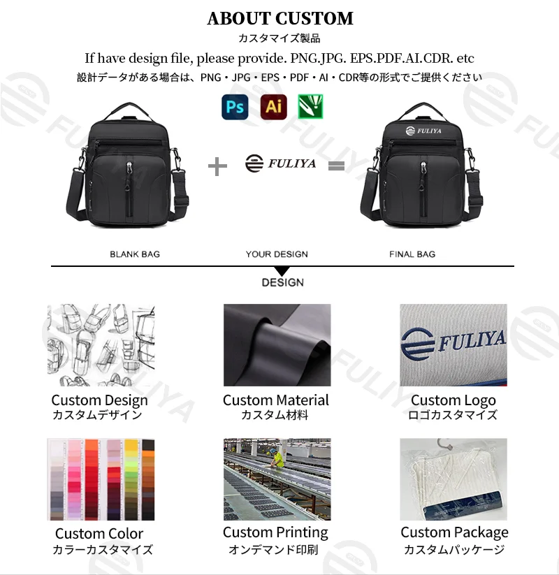 Guangzhou Fuliya Industry Co.,Ltd C-81163 Multi-pocket shoulder/crossbody bag, wear-resistant Oxford fabric, lightweight, hidden back zipper pocket, D-ring, detachable hook, and adjustable strap - for commuting, travel, and daily use.