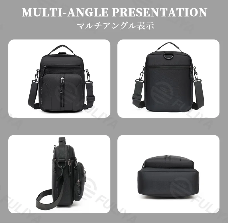 Guangzhou Fuliya Industry Co.,Ltd C-81163 Multi-pocket shoulder/crossbody bag, wear-resistant Oxford fabric, lightweight, hidden back zipper pocket, D-ring, detachable hook, and adjustable strap - for commuting, travel, and daily use.