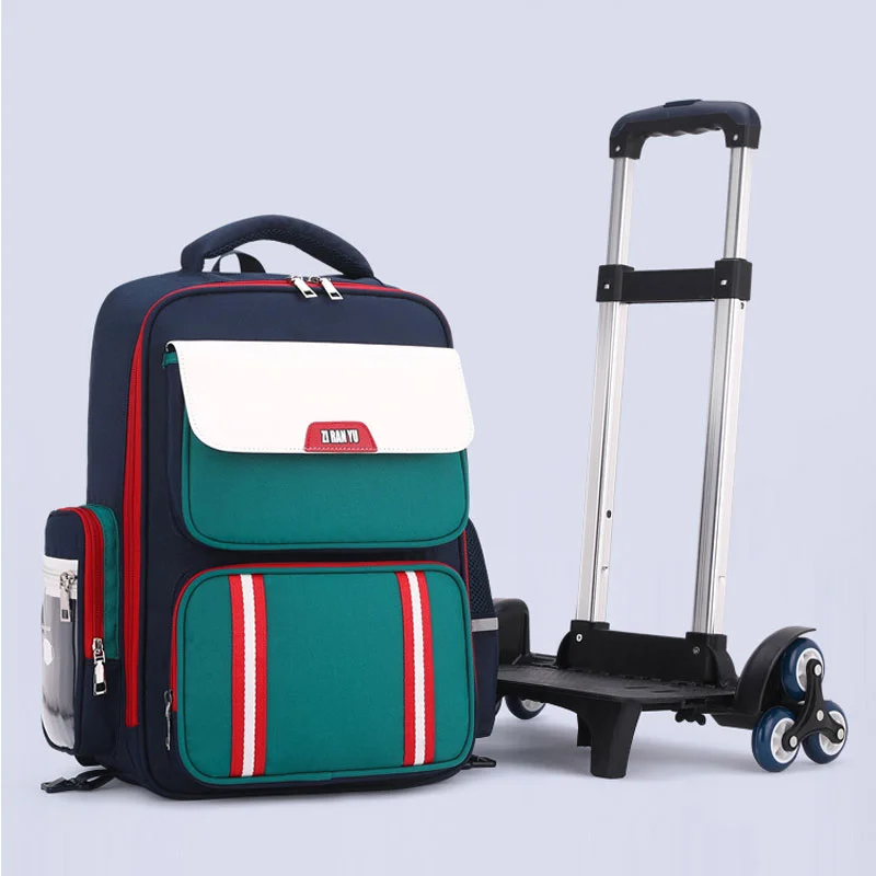 Guangzhou Fuliya Industry Co.,Ltd C-81164 Primary school wheeled backpack, 3D spine protection, large capacity, aluminum handle and 6-wheel stair-climbing system - detachable for backpack, shoulder, or tote use, for grades 1-6.