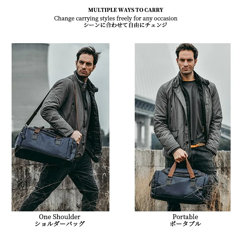 Guangzhou Fuliya Industry Co.,Ltd C-81165 Waterproof PU leather business duffle bag, large capacity, side zipper pockets, detachable shoulder strap, and comfortable handle - hand or shoulder carry for business trips, travel, and fitness.