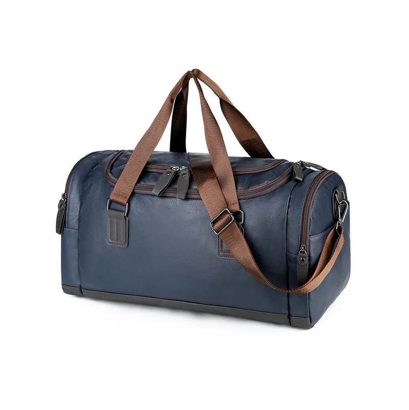 Guangzhou Fuliya Industry Co.,Ltd C-81165 Waterproof PU leather business duffle bag, large capacity, side zipper pockets, detachable shoulder strap, and comfortable handle - hand or shoulder carry for business trips, travel, and fitness.
