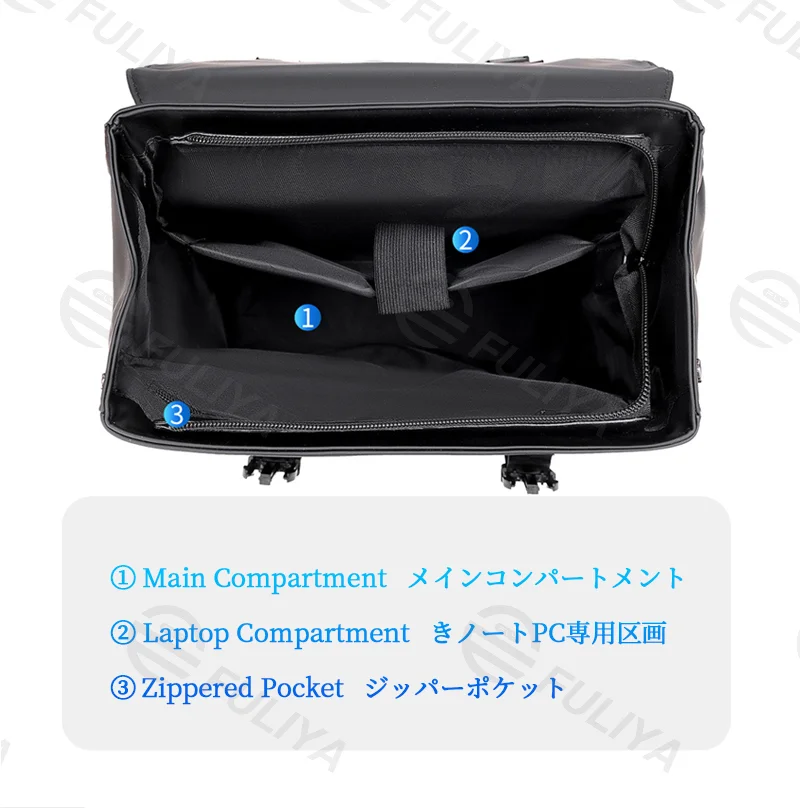 広州富麗雅実業有限会社  C-81168 防水大容量旅行PCリュック、PU素材、PC収納、ジッパーポケット、通気メッシュ背パネル、スーツケース固定ストラップ - 通勤・旅行・通学に。