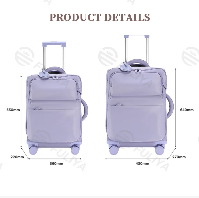 Guangzhou Fuliya Industry Co.,Ltd C-81169 Ultra-light trolley luggage, waterproof nylon, one-touch aluminum handle, USB port, combination lock, silent spinner wheels, wet/dry compartment, and 1:9 open ratio - for boarding and short trips.