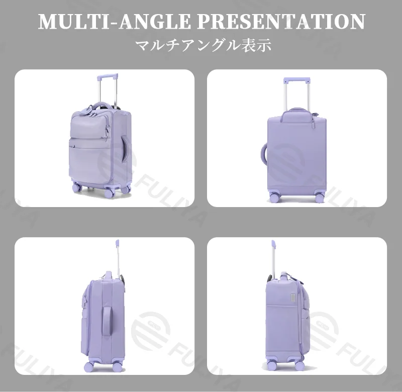 Guangzhou Fuliya Industry Co.,Ltd C-81169 Ultra-light trolley luggage, waterproof nylon, one-touch aluminum handle, USB port, combination lock, silent spinner wheels, wet/dry compartment, and 1:9 open ratio - for boarding and short trips.
