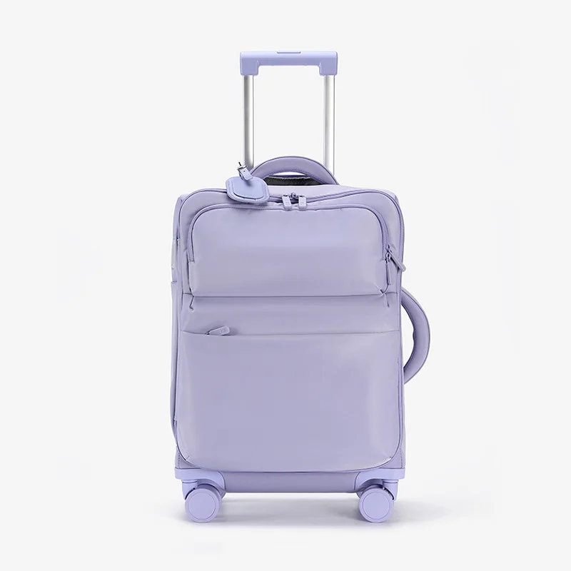 Guangzhou Fuliya Industry Co.,Ltd C-81169 Ultra-light trolley luggage, waterproof nylon, one-touch aluminum handle, USB port, combination lock, silent spinner wheels, wet/dry compartment, and 1:9 open ratio - for boarding and short trips.