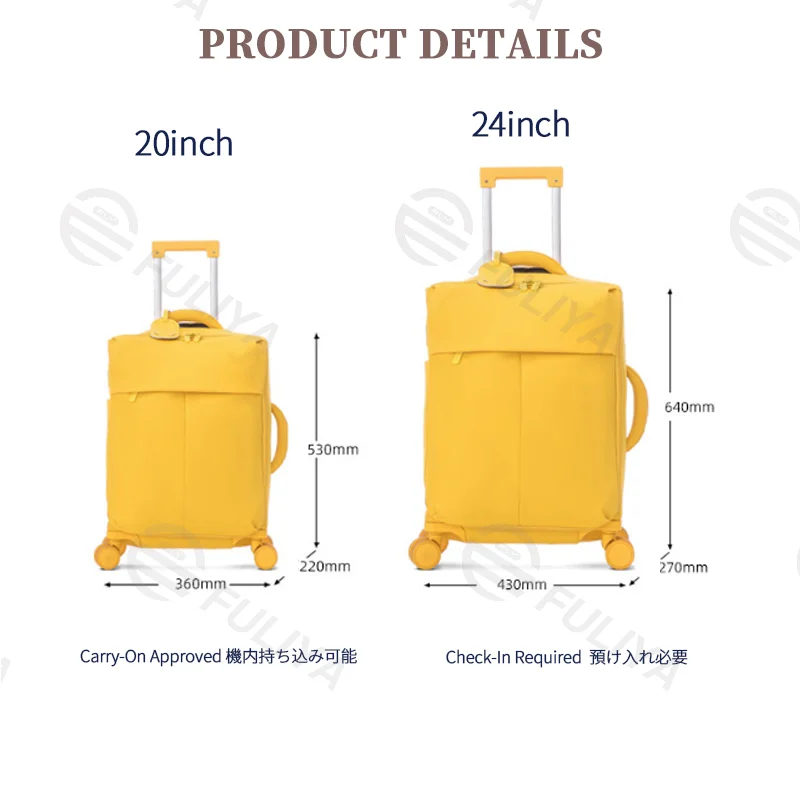 Guangzhou Fuliya Industry Co.,Ltd C-81170 Ultra-light trolley luggage, waterproof nylon, one-touch aluminum handle, USB port, combination lock, silent spinner wheels, and 1:9 open ratio - for boarding and short trips.