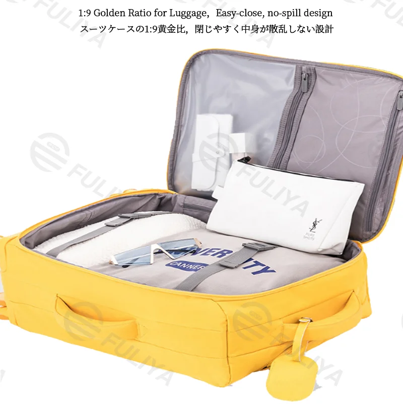 Guangzhou Fuliya Industry Co.,Ltd C-81170 Ultra-light trolley luggage, waterproof nylon, one-touch aluminum handle, USB port, combination lock, silent spinner wheels, and 1:9 open ratio - for boarding and short trips.