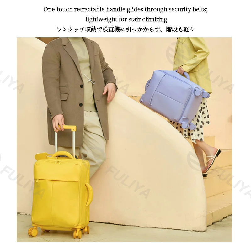 Guangzhou Fuliya Industry Co.,Ltd C-81170 Ultra-light trolley luggage, waterproof nylon, one-touch aluminum handle, USB port, combination lock, silent spinner wheels, and 1:9 open ratio - for boarding and short trips.
