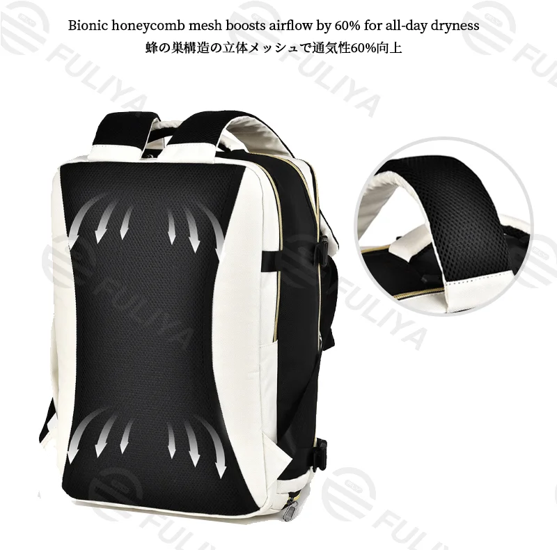Guangzhou Fuliya Industry Co.,Ltd C-81172 Large-capacity backpack, water-resistant, multi-layer storage, front zipper pocket, side pocket, hidden zipper pocket, laptop compartment, and luggage strap - for school, commuting, and travel.