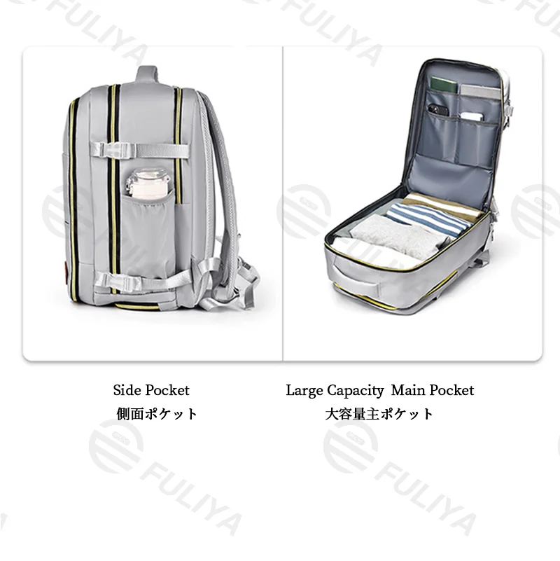 広州富麗雅実業有限会社  C-81173 大容量防水トラベルリュック、両メイン180°フルオープン、PC収納、独立シューズ収納、ハニカム通気背パネル、スナップバックル - 通勤・旅行・通学に。