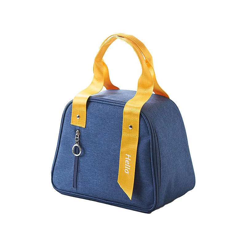 Guangzhou Fuliya Industry Co.,Ltd C-81176  Hand-carry insulated lunch bag, water-resistant, oil-resistant, no-wash foil lining, twin-zipper wide opening, front zipper pocket, and comfortable handle - for office, school, and outings.