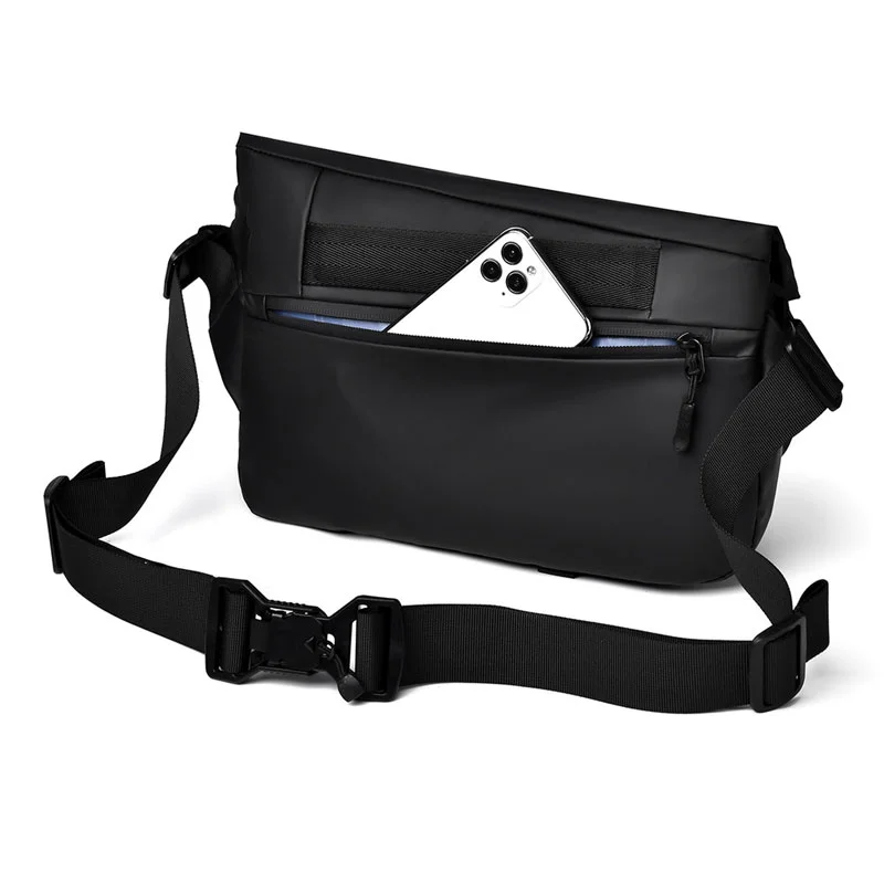 Guangzhou Fuliya Industry Co.,Ltd C-81177  Men's crossbody chest bag, water-resistant, large capacity, magnetic snap, retractable keychain, front/back zipper pockets, tripod strap, bottle holder, and luggage strap - for commuting, travel, and outdoor.