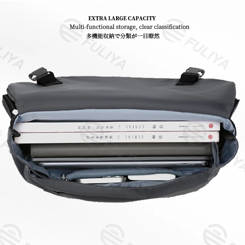 Guangzhou Fuliya Industry Co.,Ltd C-81179 Men's casual shoulder/crossbody bag, water-resistant, large capacity, front magnetic pocket, back zipper pocket, and non-slip shoulder pad - for commuting, business trips, and travel.