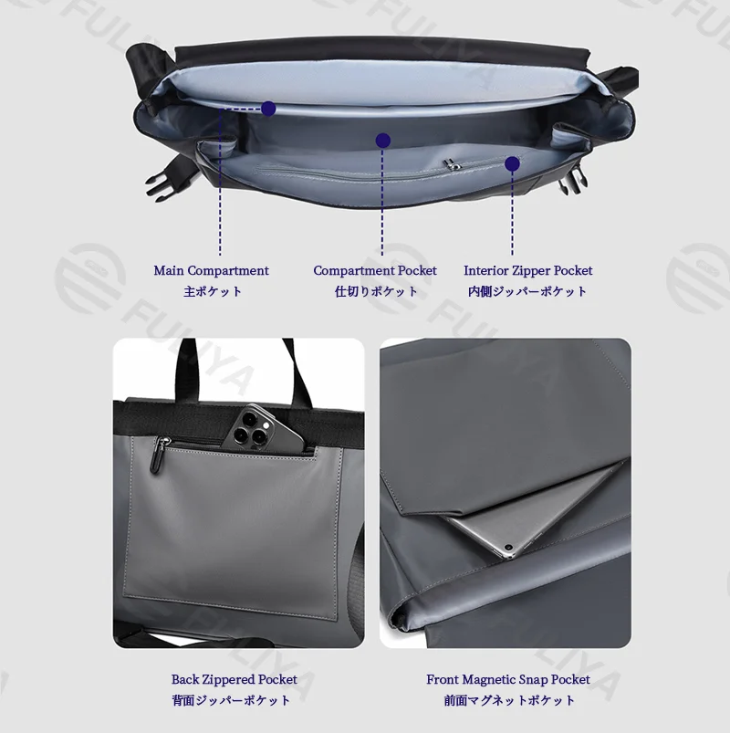 Guangzhou Fuliya Industry Co.,Ltd C-81179 Men's casual shoulder/crossbody bag, water-resistant, large capacity, front magnetic pocket, back zipper pocket, and non-slip shoulder pad - for commuting, business trips, and travel.