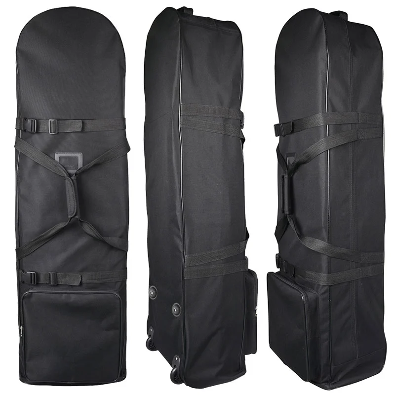 Guangzhou Fuliya Industry Co.,Ltd C-81183 Golf bag dust cover, water-resistant, non-slip rubber base, lockable handles, snap buckle, front zipper pocket, and internal adjustable strap - for travel, outdoor, and daily protection.
