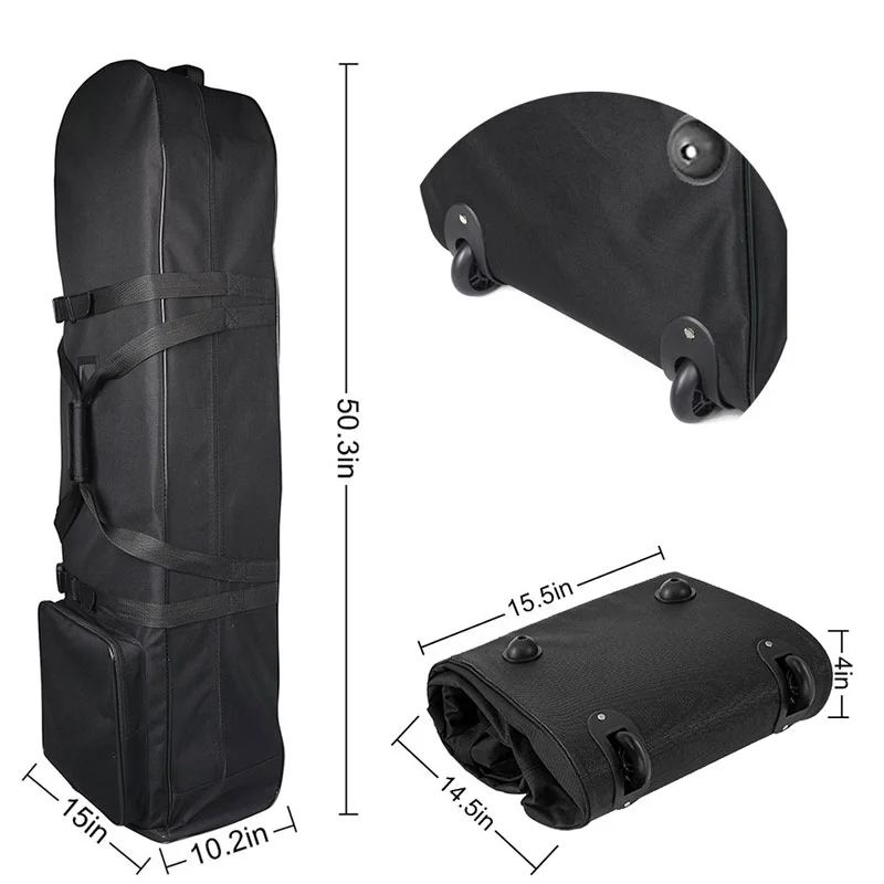 Guangzhou Fuliya Industry Co.,Ltd C-81183 Golf bag dust cover, water-resistant, non-slip rubber base, lockable handles, snap buckle, front zipper pocket, and internal adjustable strap - for travel, outdoor, and daily protection.