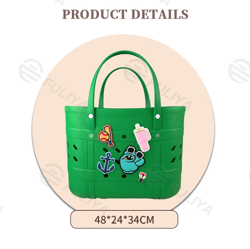 Guangzhou Fuliya Industry Co.,Ltd C-81187 EVA beach tote bag, waterproof and easy to clean, extra-large capacity and ultra-lightweight, with 3D hole decoration and DIY customization - for beach, surfing, swimming, and daily use.