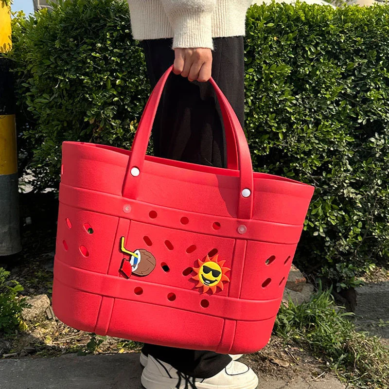 Guangzhou Fuliya Industry Co.,Ltd C-81187 EVA beach tote bag, waterproof and easy to clean, extra-large capacity and ultra-lightweight, with 3D hole decoration and DIY customization - for beach, surfing, swimming, and daily use.