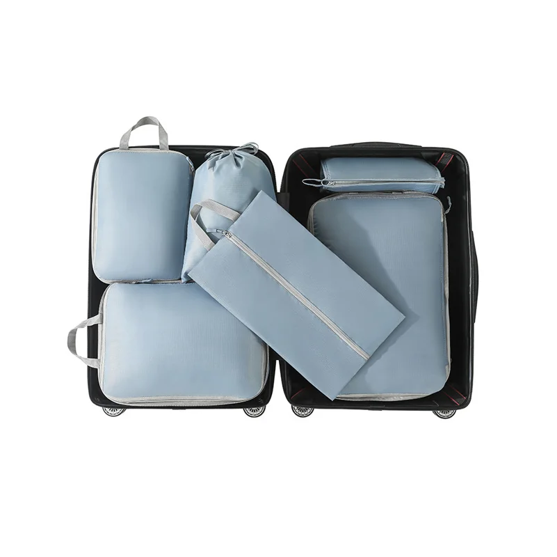 Guangzhou Fuliya Industry Co.,Ltd C-81189  6-piece travel organizer set, water-resistant, washable, multi-size storage, compression zipper, drawstring bag, shoe bag, and cosmetic pouch - for travel, business trips, and storage organization.