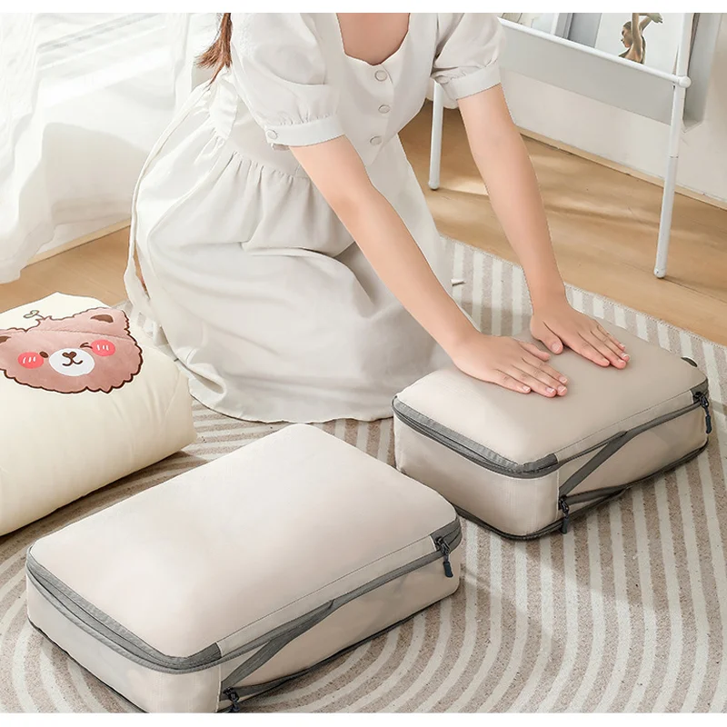 Guangzhou Fuliya Industry Co.,Ltd C-81189  6-piece travel organizer set, water-resistant, washable, multi-size storage, compression zipper, drawstring bag, shoe bag, and cosmetic pouch - for travel, business trips, and storage organization.