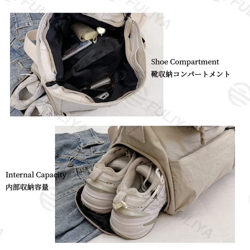 Guangzhou Fuliya Industry Co.,Ltd C-81199 Waterproof travel gym bag, large capacity, shoe compartment, wet/dry pocket, adjustable strap, and comfortable handle - hand, shoulder, or crossbody carry for travel, fitness, and sports.